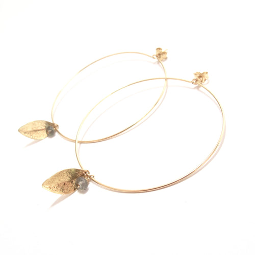 leaf stone large hoop earrings