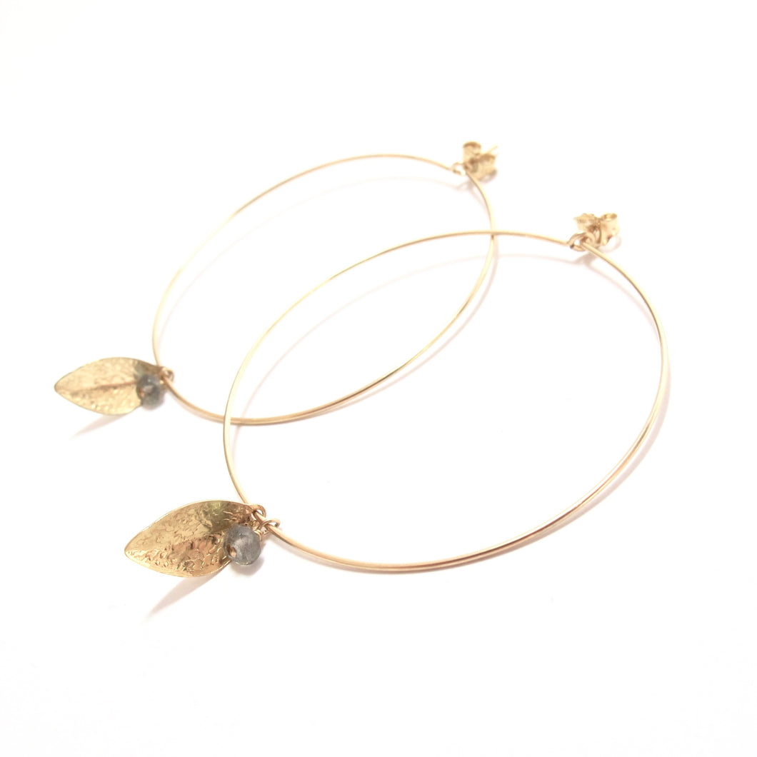 leaf stone large hoop earrings