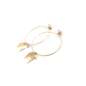 leaf stone medium hoop earrings