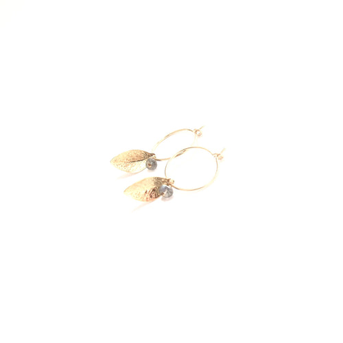 leaf stone small hoop earrings
