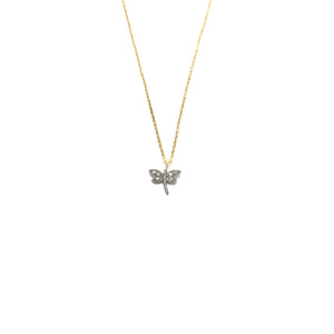 tiny pave diamond dragonfly necklace