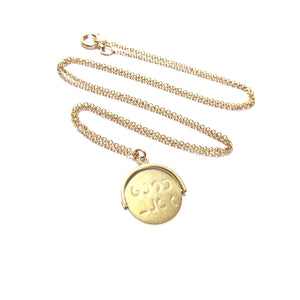 vintage solid gold spinner charm "good luck" necklace