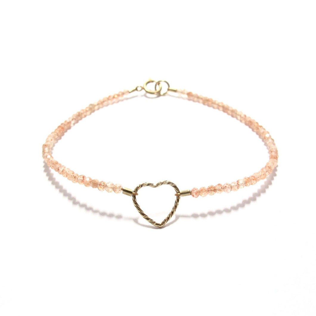 sparkle heart with tiny sunstone beads bracelet