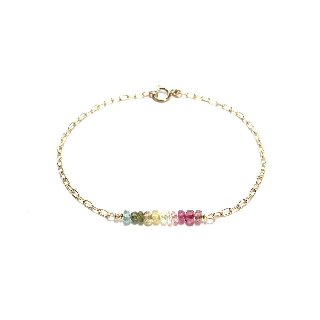 line of rainbow tourmaline chain bracelet