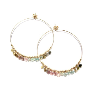 multi rainbow tourmaline large hoop earrings