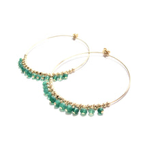Load image into Gallery viewer, multi green onyx large hoop earrings
