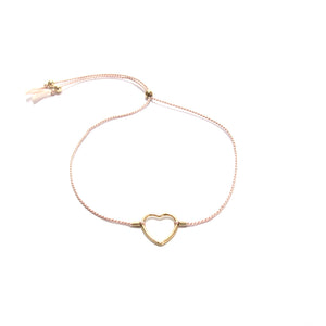 pale pink silk heart friendship bracelet