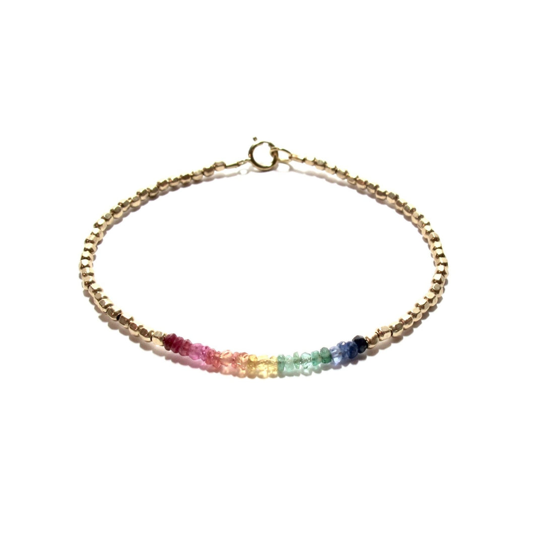 rainbow gemstones and gold beads bracelet