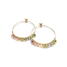 Load image into Gallery viewer, multi rainbow tourmaline medium hoop earrings