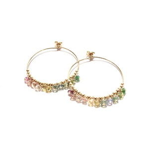multi rainbow tourmaline medium hoop earrings