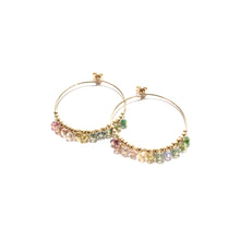 Load image into Gallery viewer, multi rainbow tourmaline medium hoop earrings