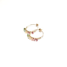 Load image into Gallery viewer, multi rainbow tourmaline midi hoop earrings