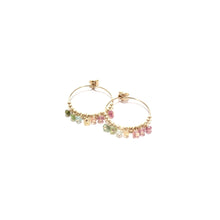 Load image into Gallery viewer, multi rainbow tourmaline midi hoop earrings